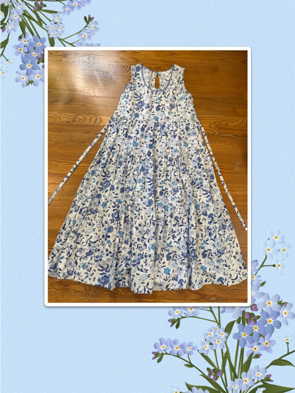 April Cornel Blue Floral Tiered Women’s Dress with Side Removable ties